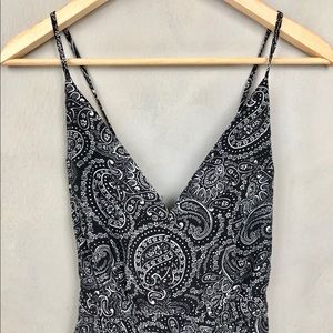 Paisley Print Jumpsuit with cross-tie strings